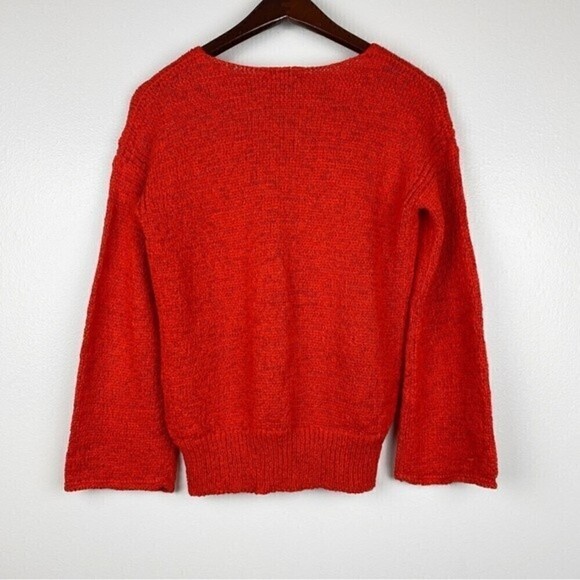 J. Crew Textured V-neck Bell Sleeves Sweater Orange Red Size XS - Picture 5 of 8